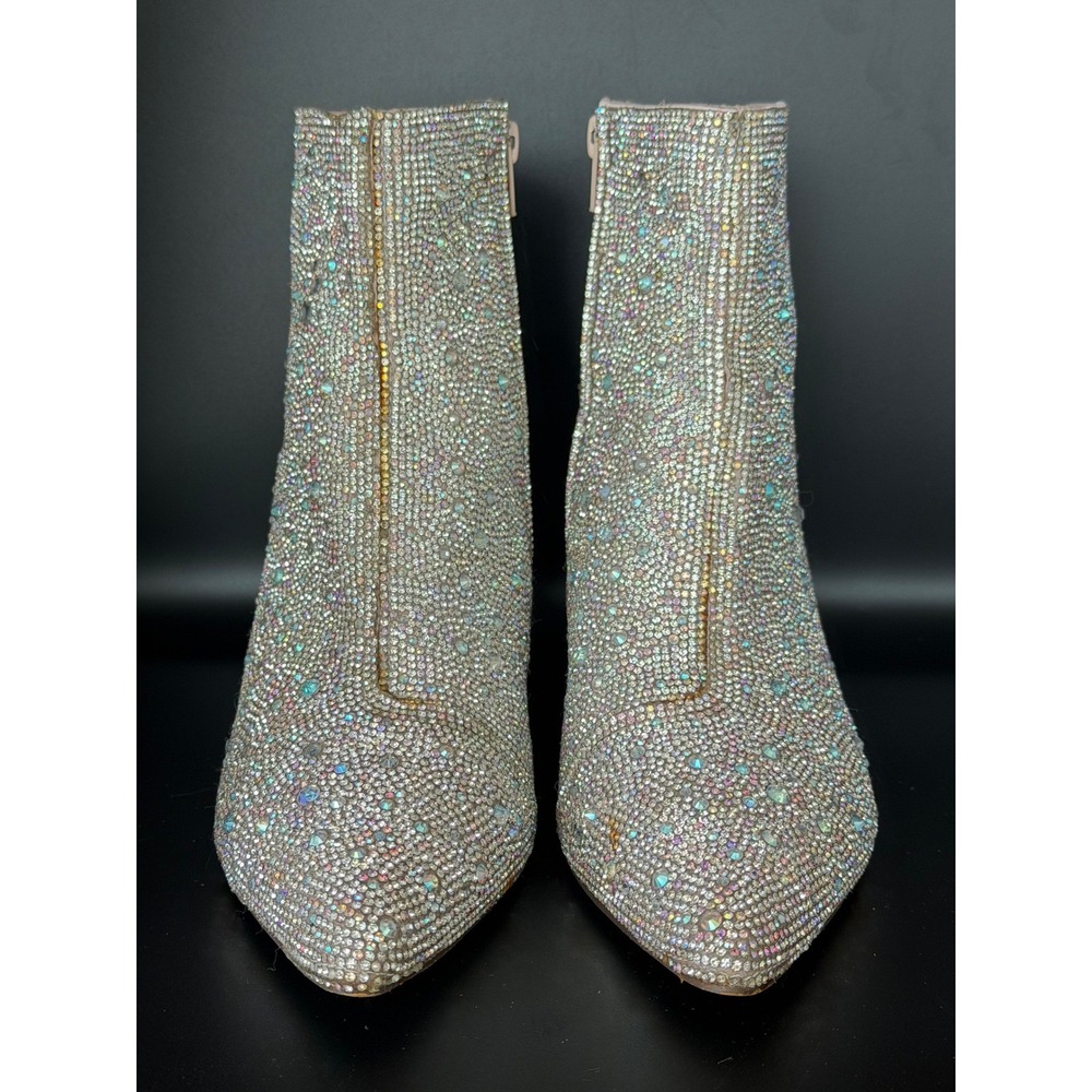 Betsey Johnson Kyla Rhinestone Crystal Ankle Boots Silver Size 7.5